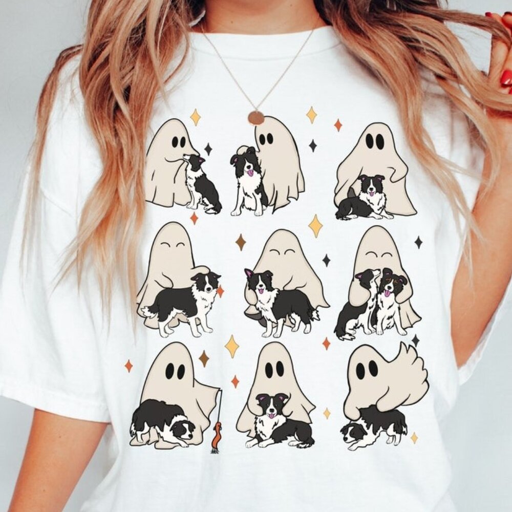 Halloween Border Collie Dog Ghost Shirts,Dog Lover Shirt,Ghost Dog Shirt